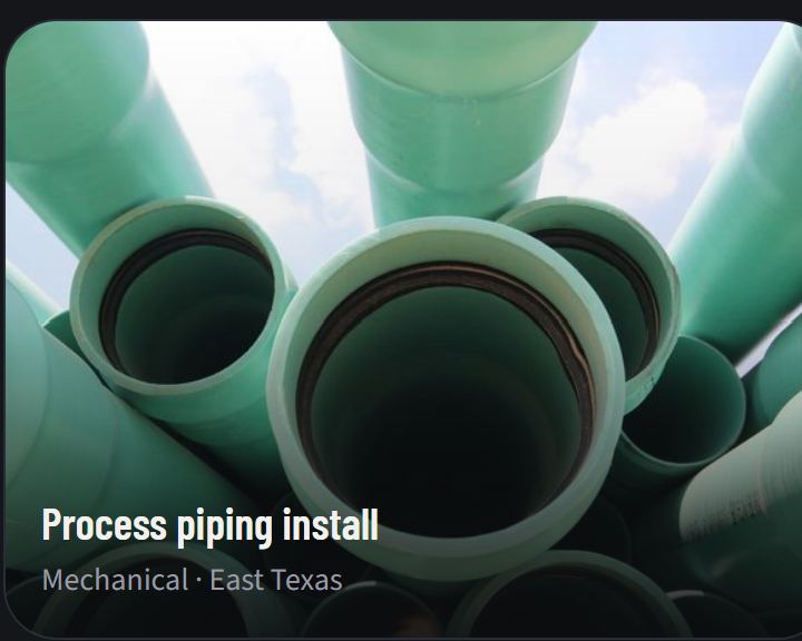 Process piping install for water, gas, oil and other systems